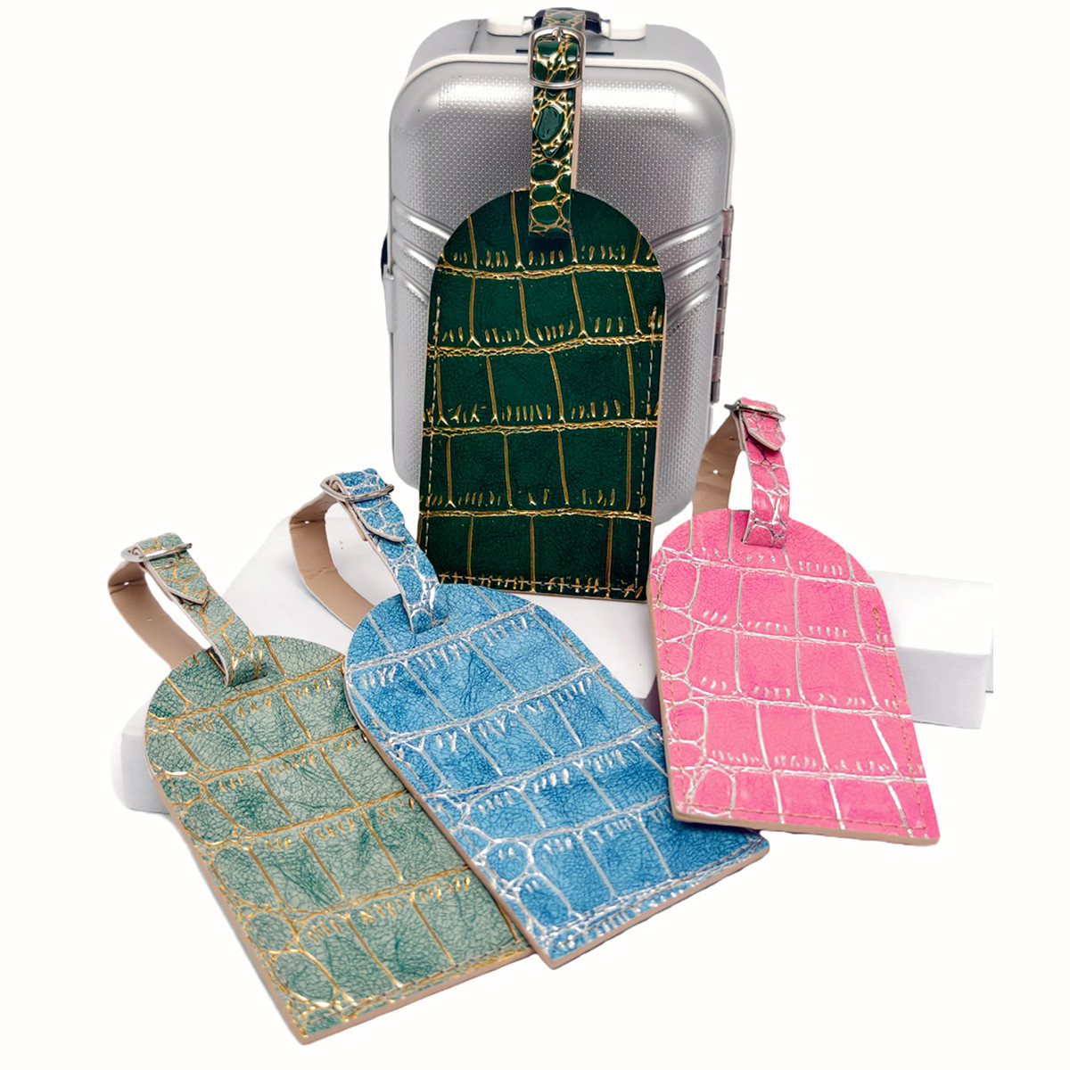 Travel Accessories Unique - Crocodile Embossed Gold/Silver Color Border Luggage