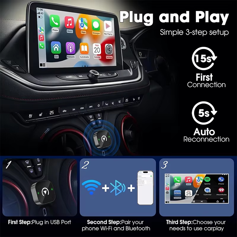 2-in-1 Wireless CarPlay Adapte - Travel Plug Type C recension och pris