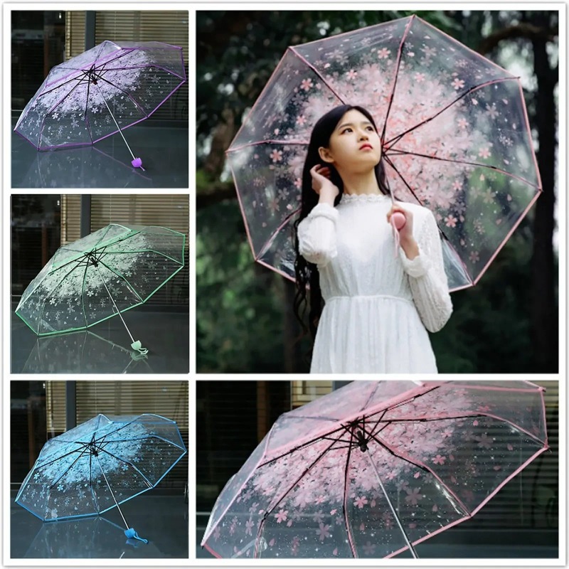 Portable Transparent Sakura Cl - Travel Umbrella Compact recension och pris