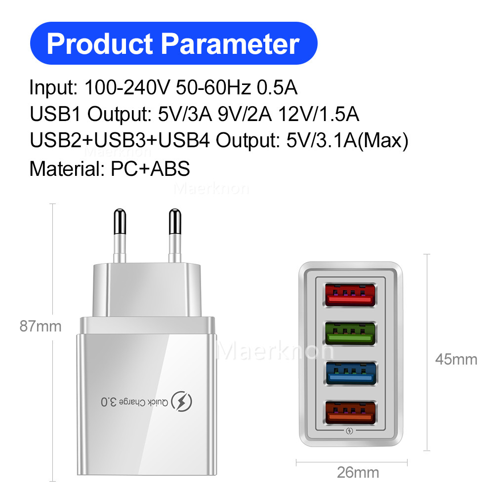4 USB Fast Charging Head EU/US - Travel Accessories Inc recension och pris